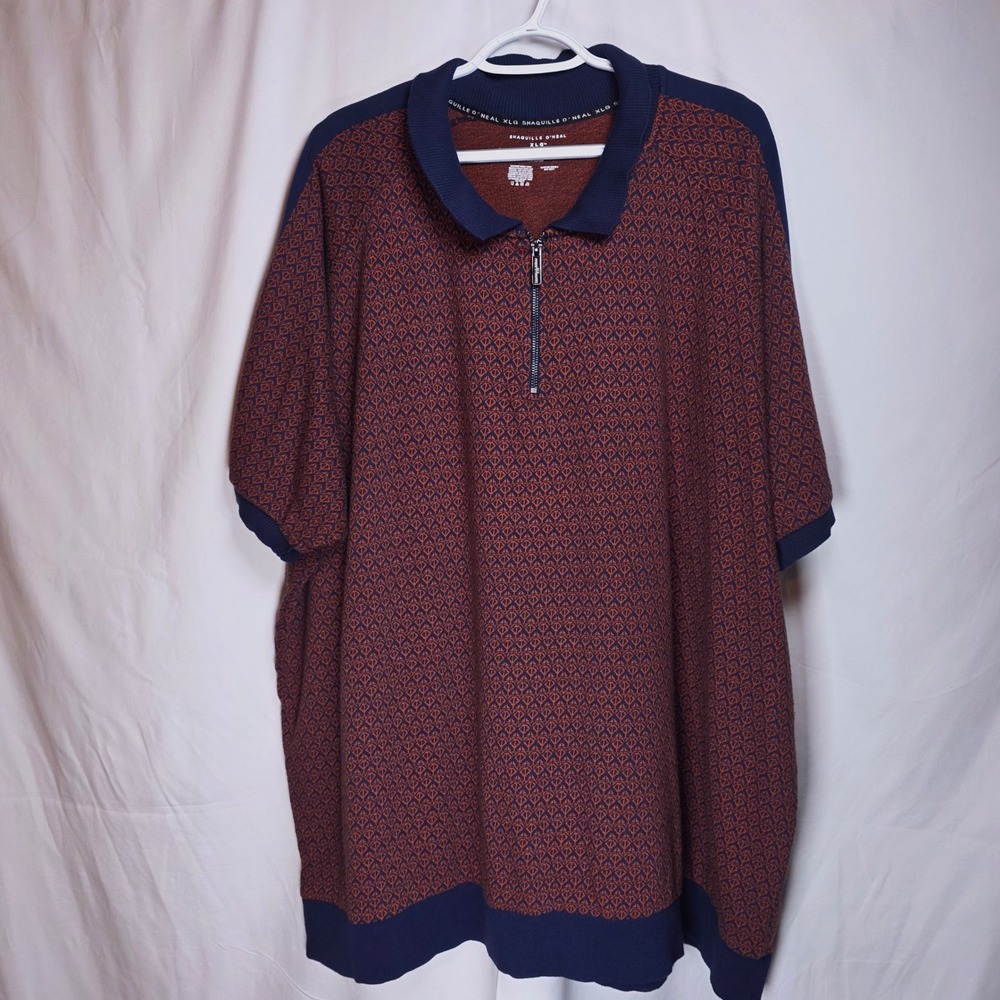 Shaquille O'Neal XLG Polo Shirt Mens 4XL Blue Orange Geometric QuarterZip Cotton